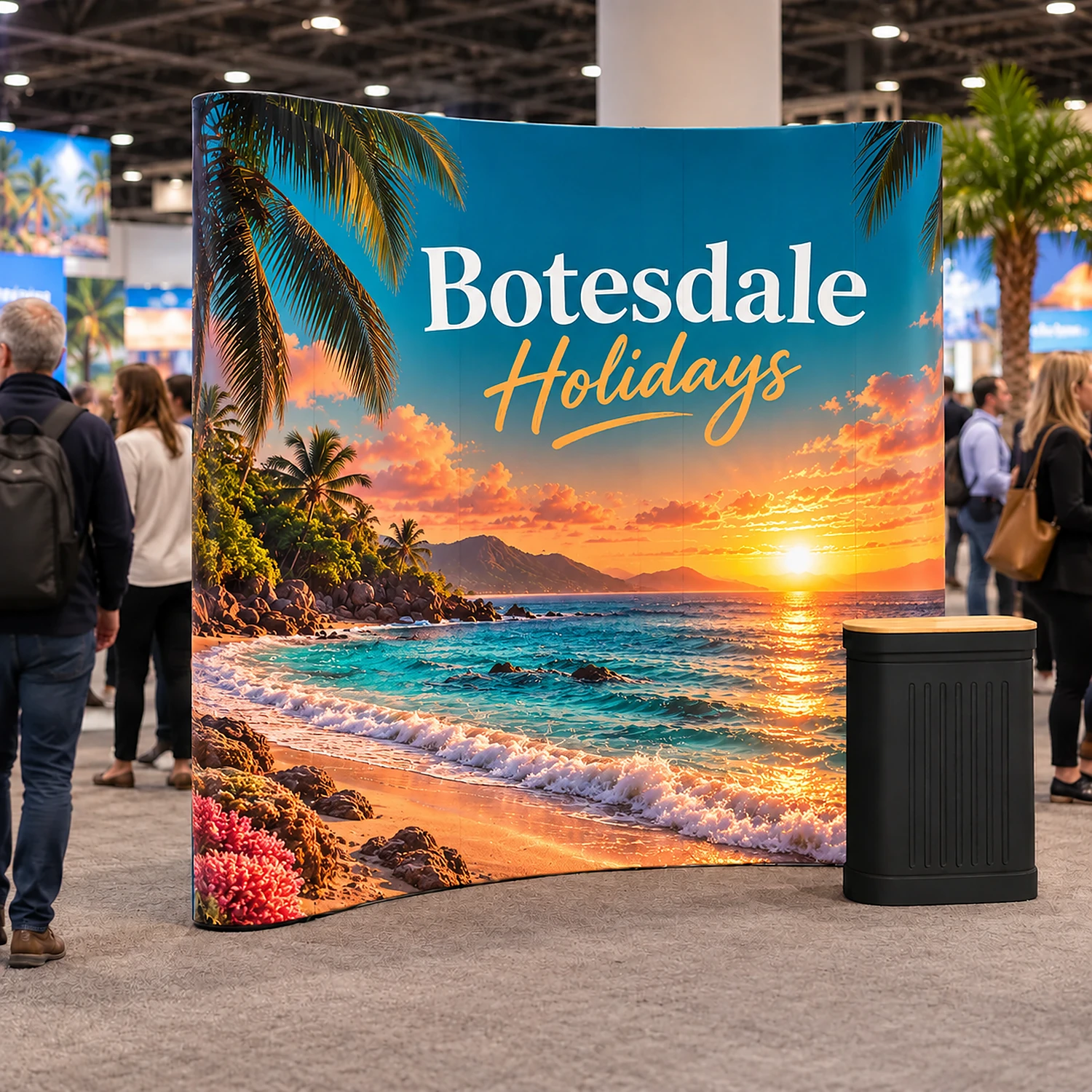 Pop Up Stand 3x3 Curved - Double-Sided, shown with example artwork