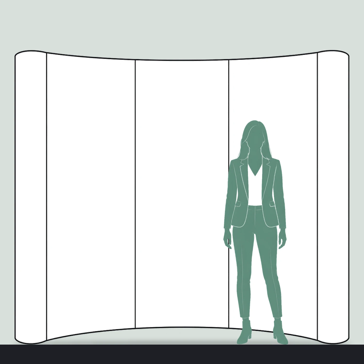 Pop Up Stand 3x3 Curved size compared with a person
