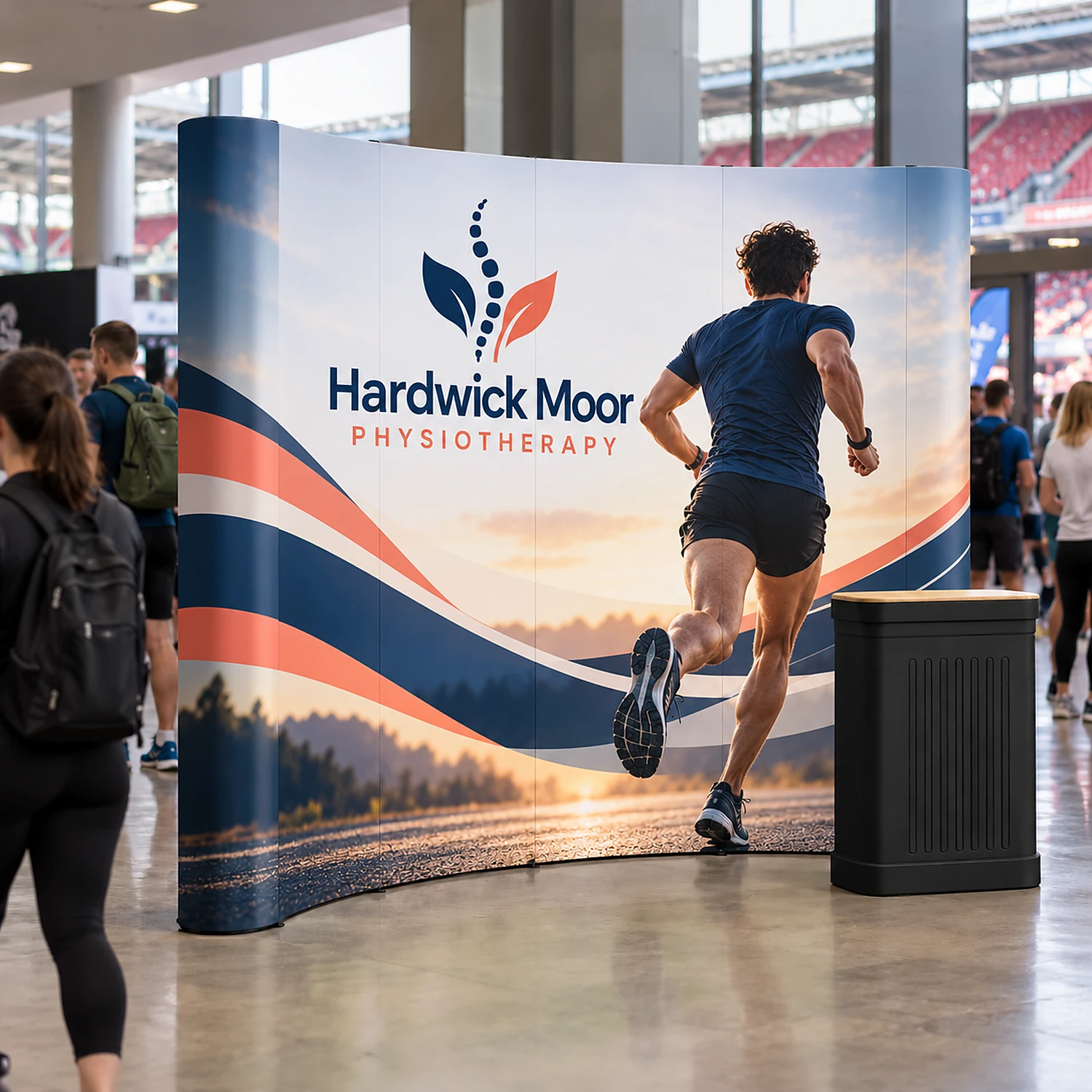 Pop Up Stand 4x3 Curved - Double-Sided, shown with example artwork