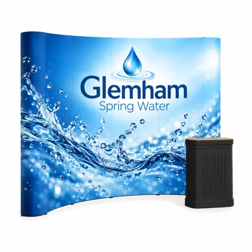 Pop Up Stand 4x3 Curved - Double-Sided, shown with example artwork