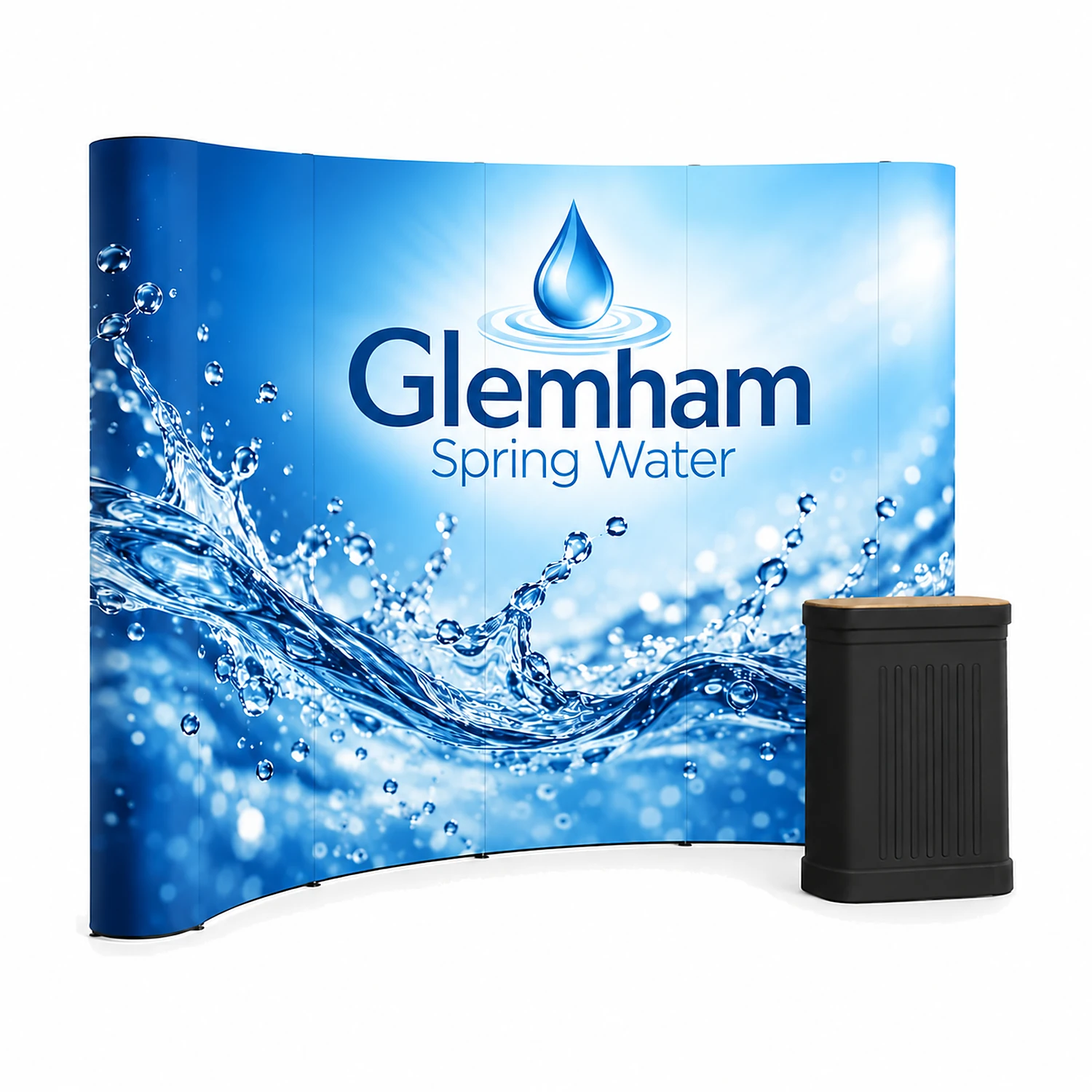 Pop Up Stand 4x3 Curved - Double-Sided, shown with example artwork