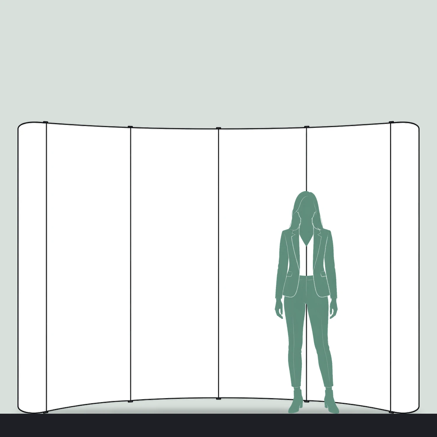 Pop Up Stand 4x3 Curved size compared with a person