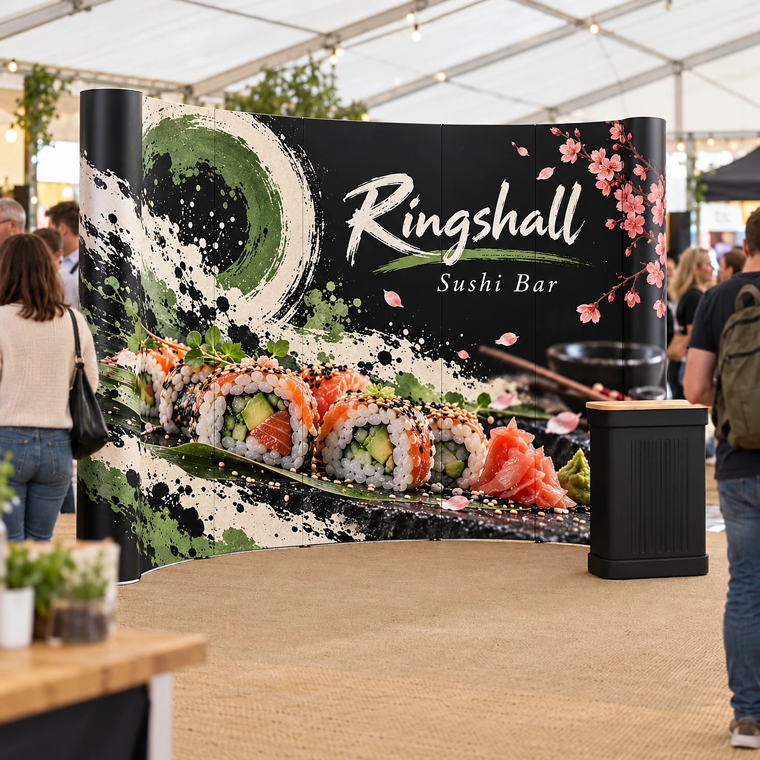 Pop Up Stand 5x3 Curved - Double-Sided, shown with example artwork