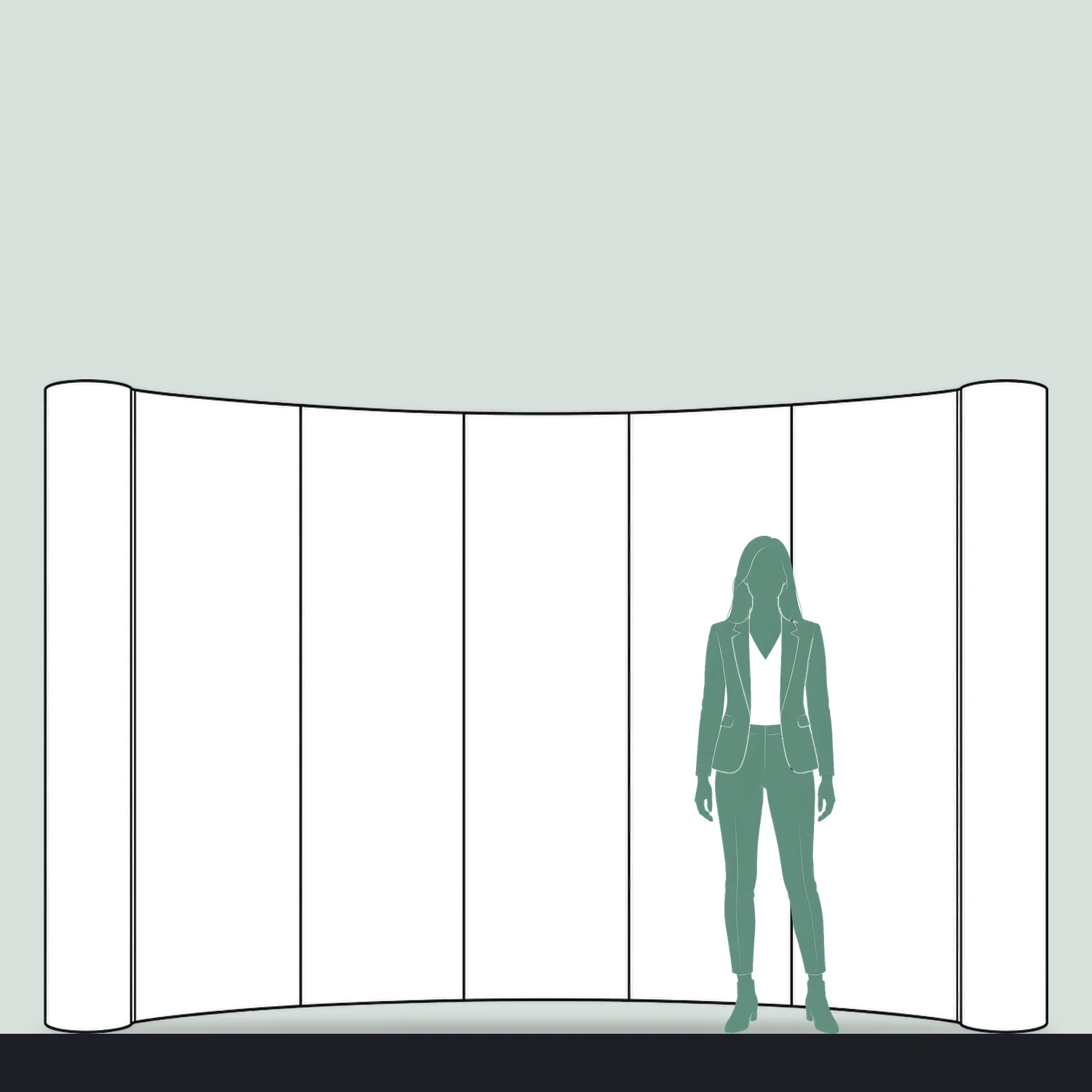 Pop Up Stand 5x3 Curved size compared with a person