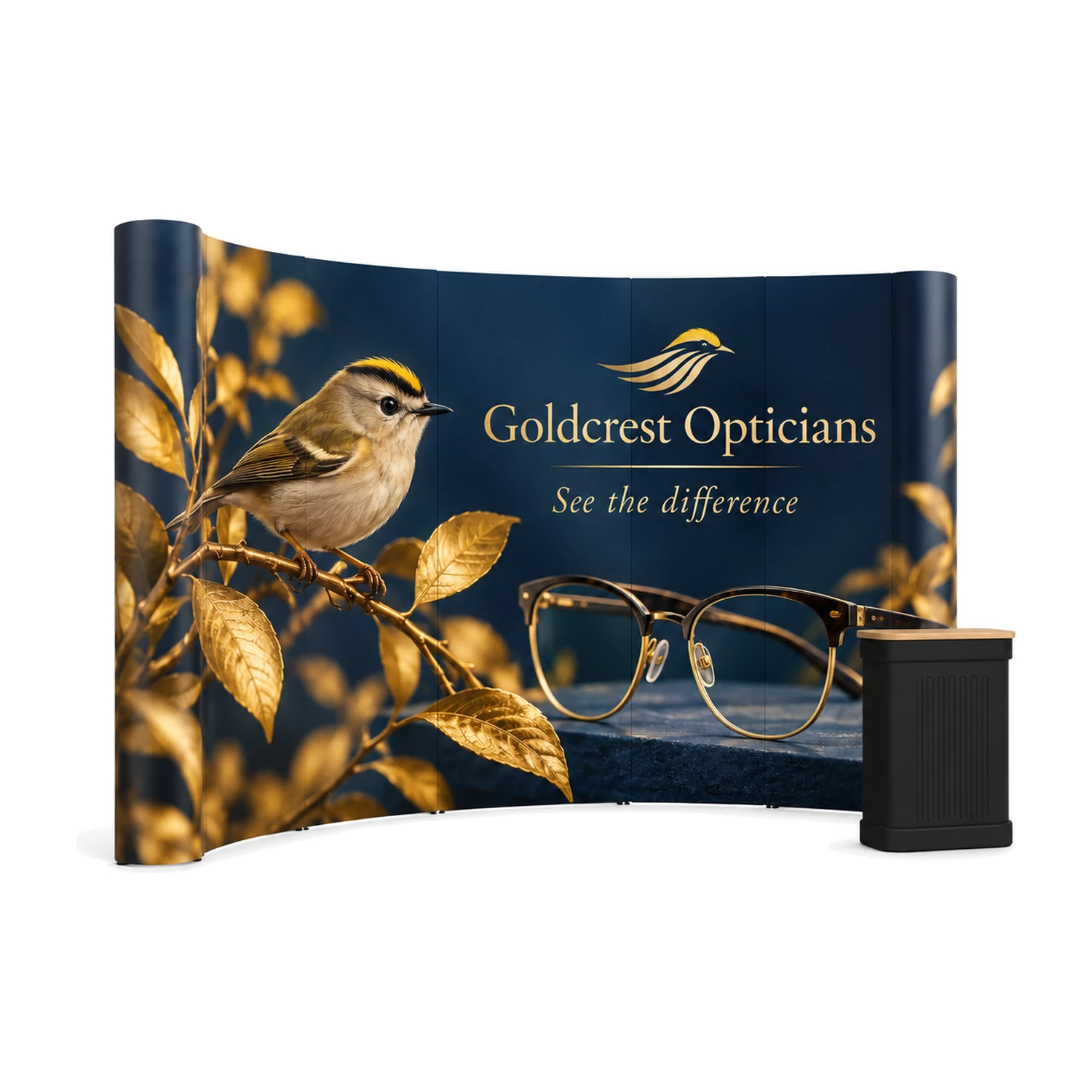 Pop Up Stand 5x3 Curved with example artwork