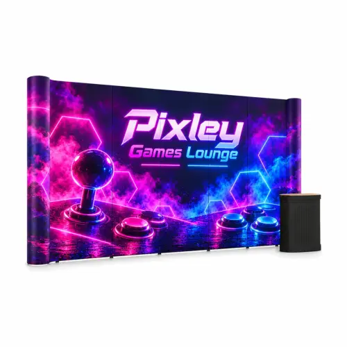 Pop Up Stand 5x3 Straight - Double-Sided, shown with example artwork
