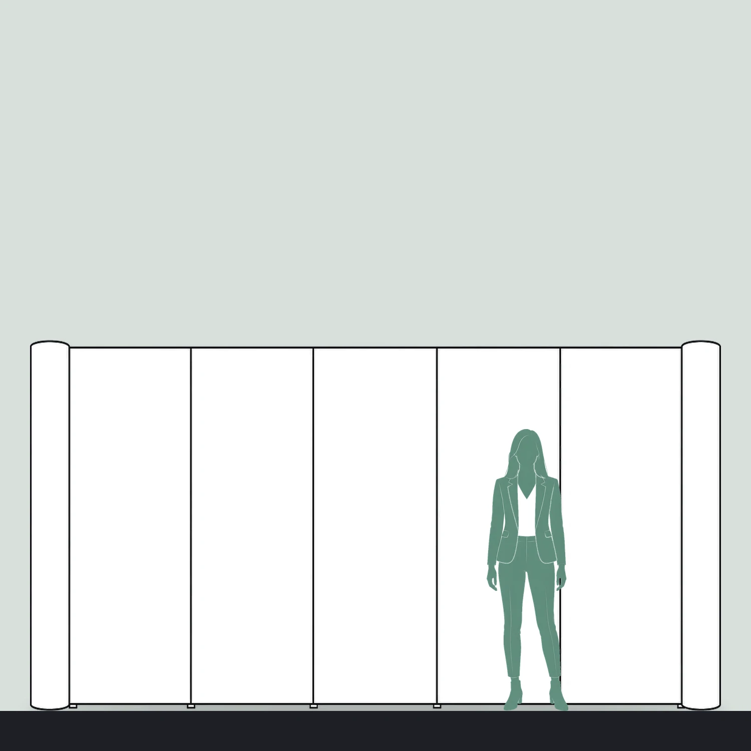 Pop Up Stand 5x3 Straight size compared with a person