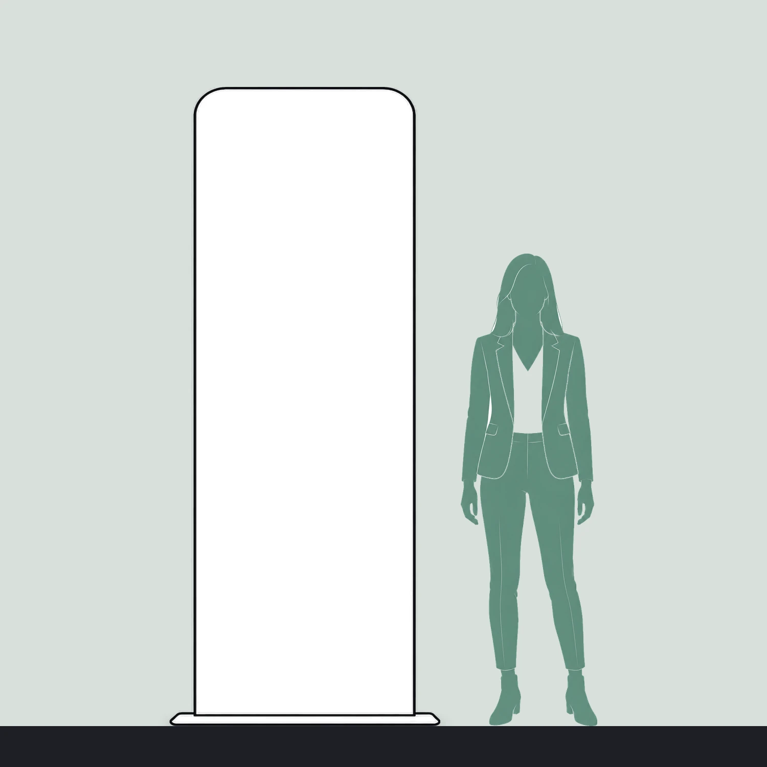 Premium Stretch Fabric Banner Stand 800mm Wide size compared with a person