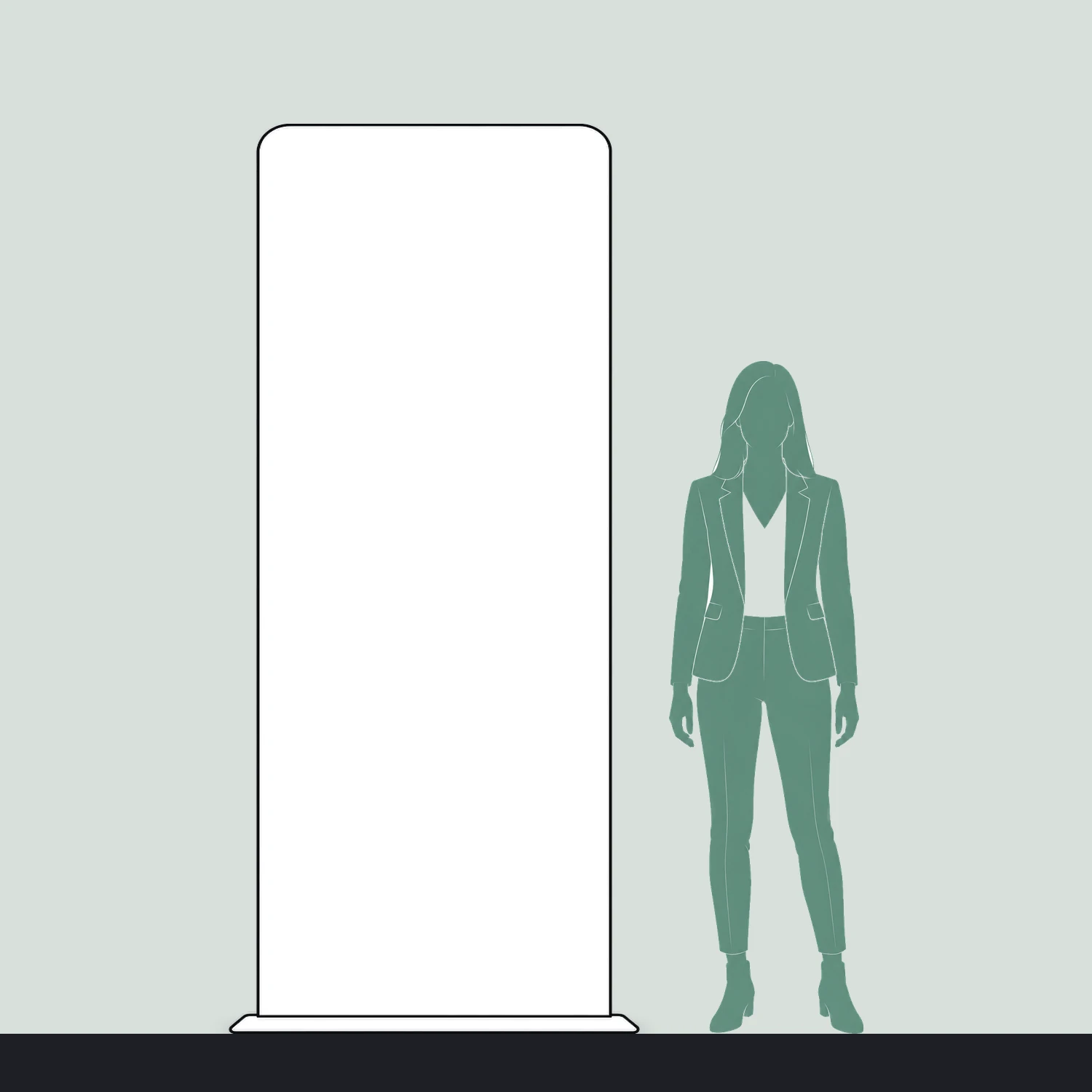 Premium Stretch Fabric Banner Stand 900mm Wide size compared with a person