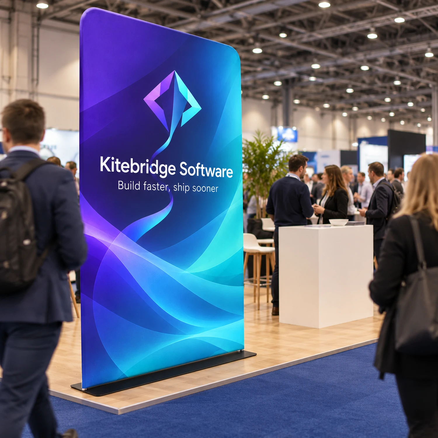 Premium Stretch Fabric Banner Stand in use at an event