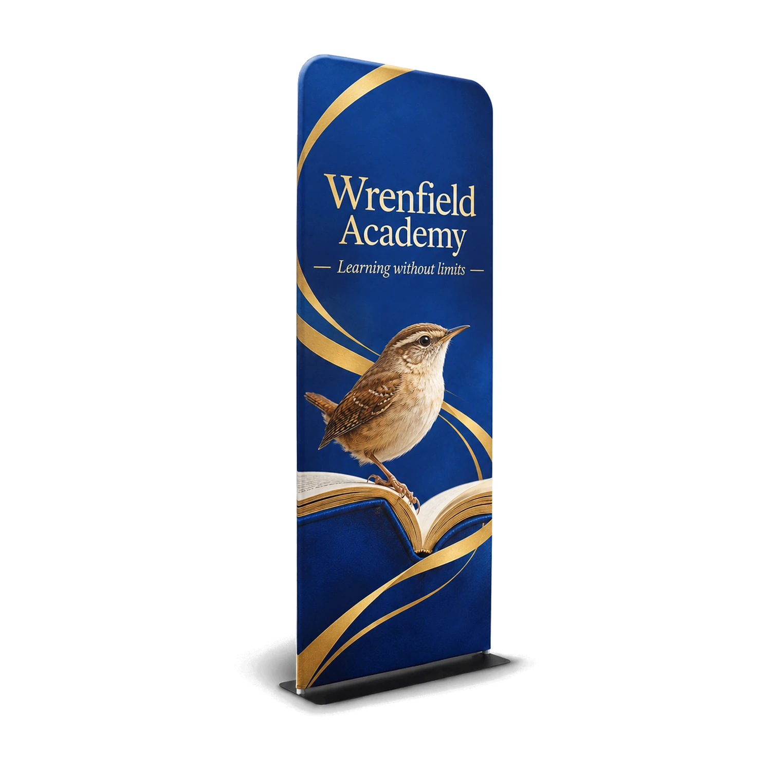 Premium Stretch Fabric Banner Stand with example artwork