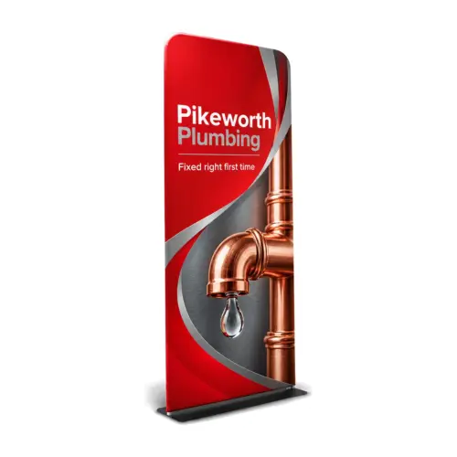 Premium Stretch Fabric Banner Stand with example artwork