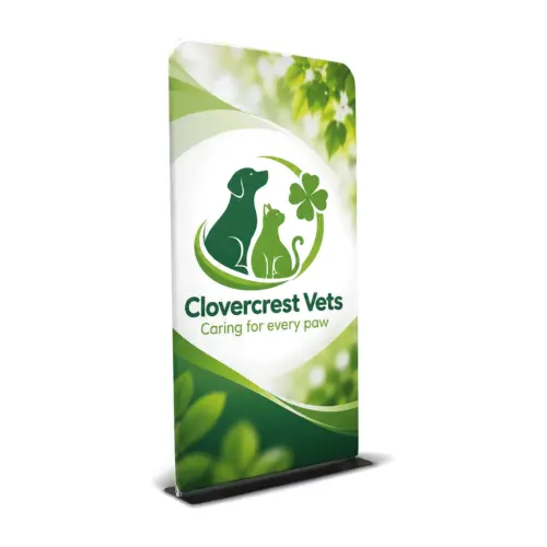 Premium Stretch Fabric Banner Stand with example artwork