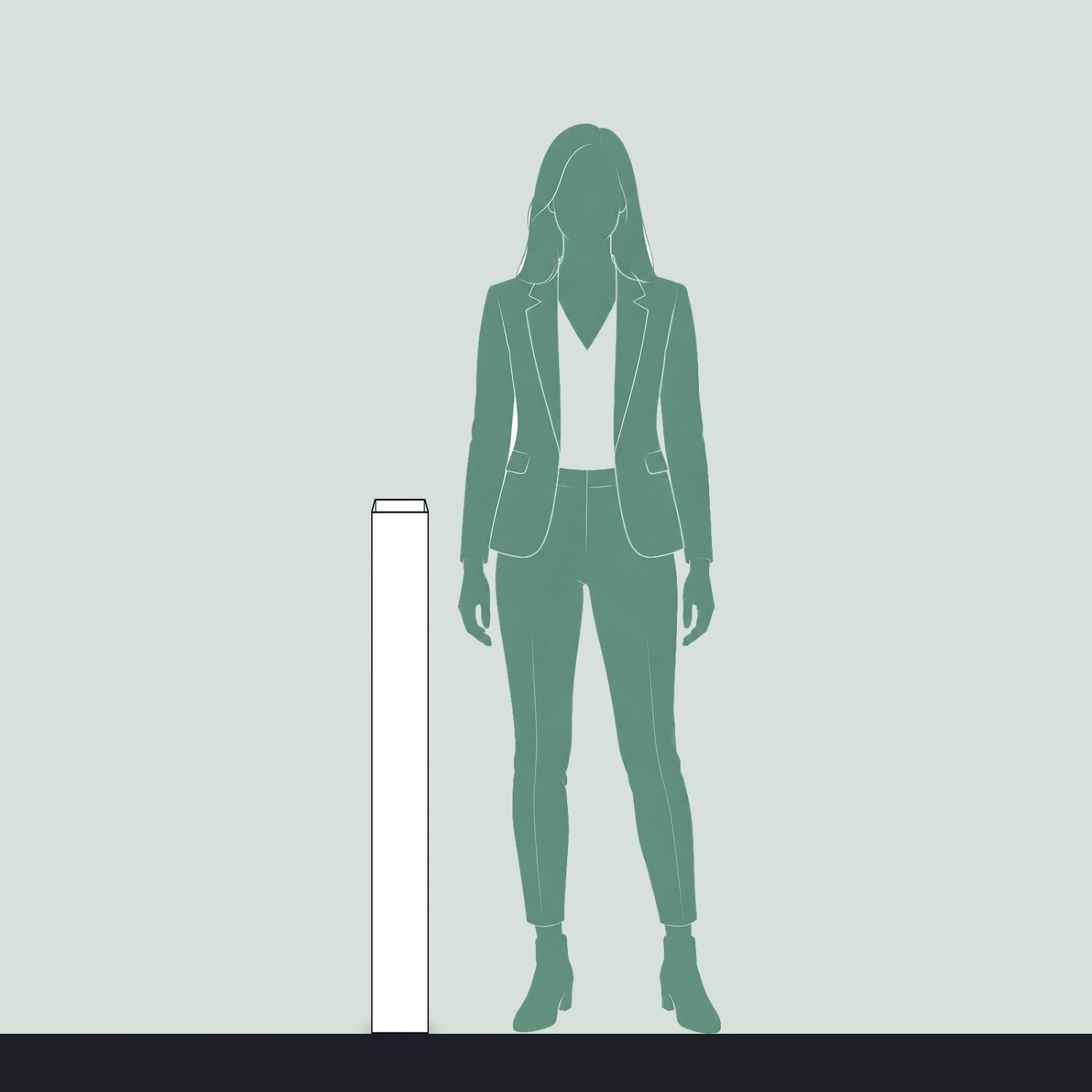 Printed Bollard Cover Square, for 100mm Bollards, 1m Tall size compared with a person