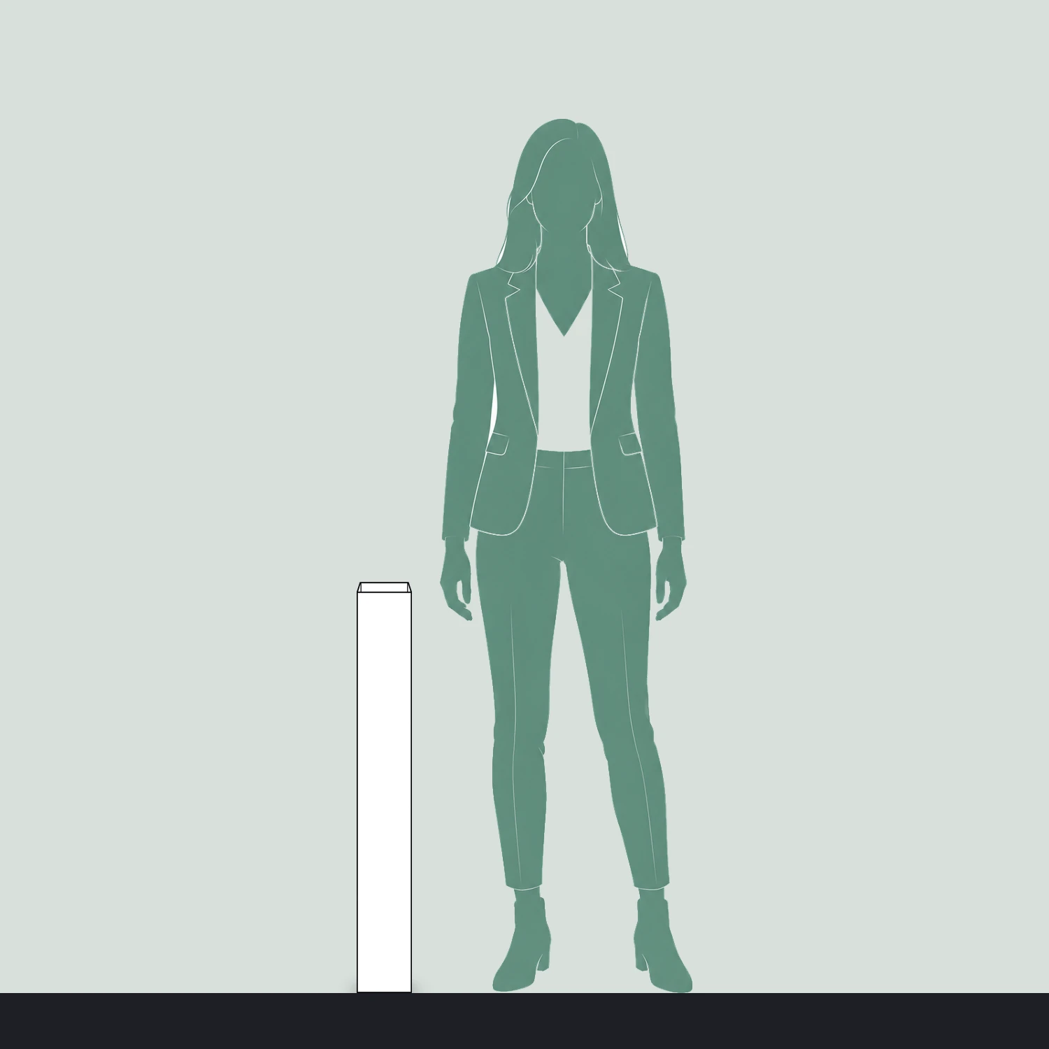Printed Bollard Cover Square, for 100mm Bollards, 800mm Tall size compared with a person