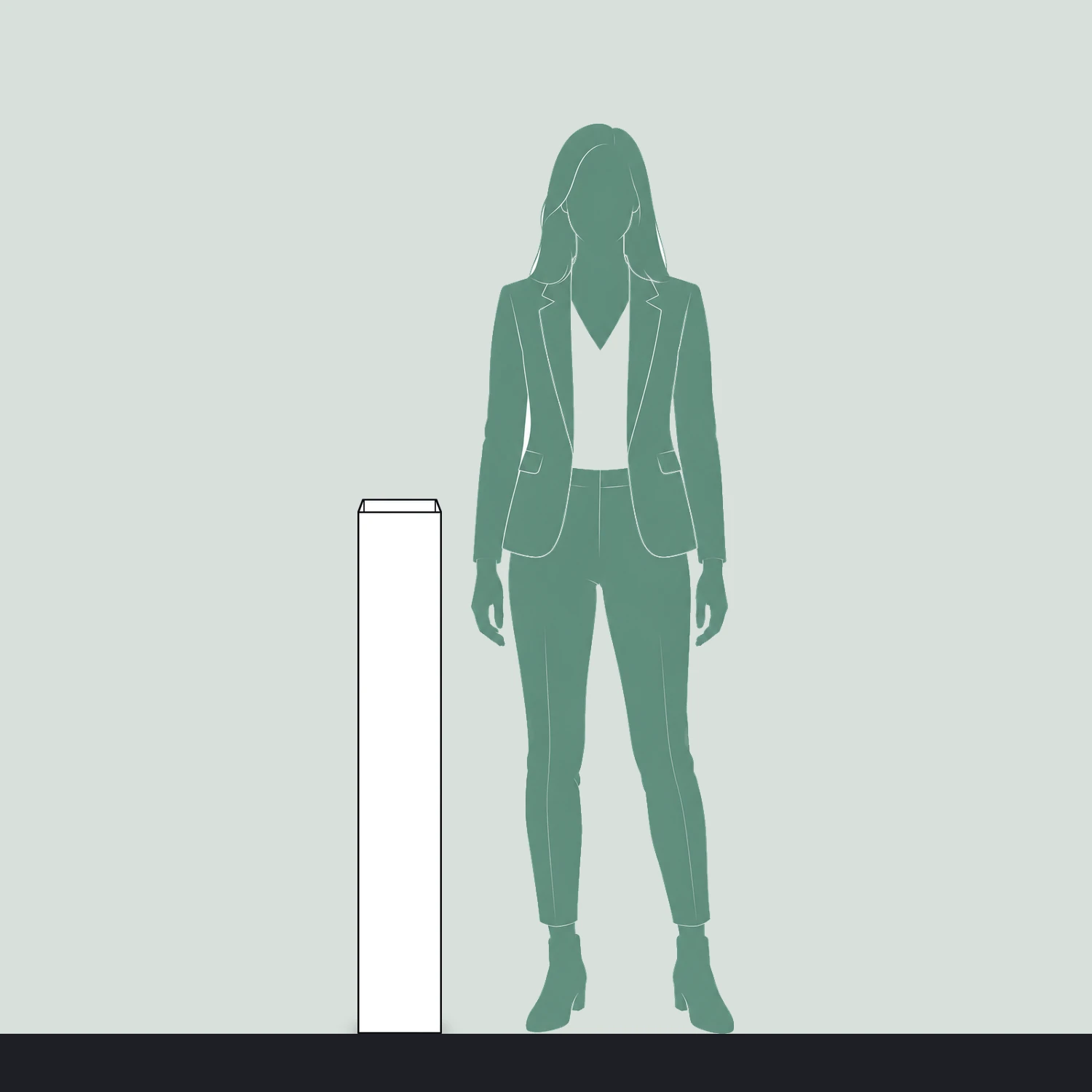 Printed Bollard Cover Square, for 150mm Bollards, 1m Tall size compared with a person