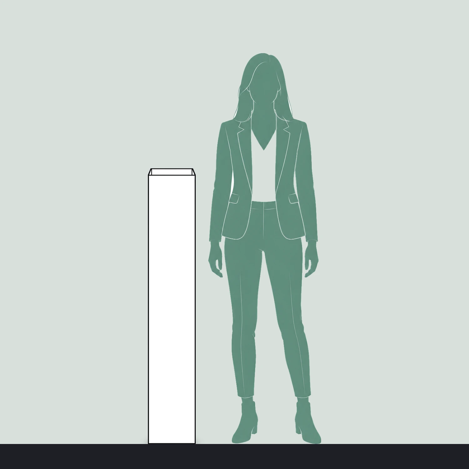 Printed Bollard Cover Square, for 200mm Bollards, 1.2m Tall size compared with a person