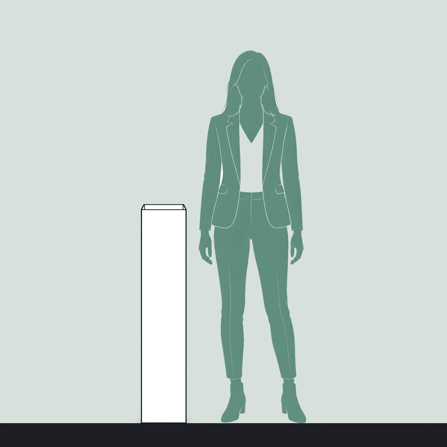 Printed Bollard Cover Square, for 200mm Bollards, 1m Tall size compared with a person