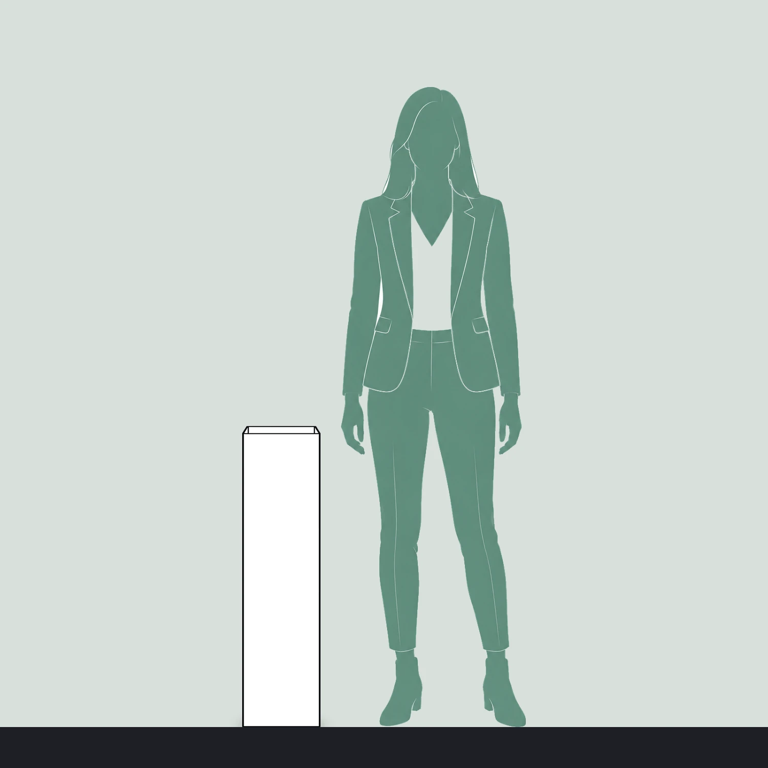Printed Bollard Cover Square, for 200mm Bollards, 800mm Tall size compared with a person