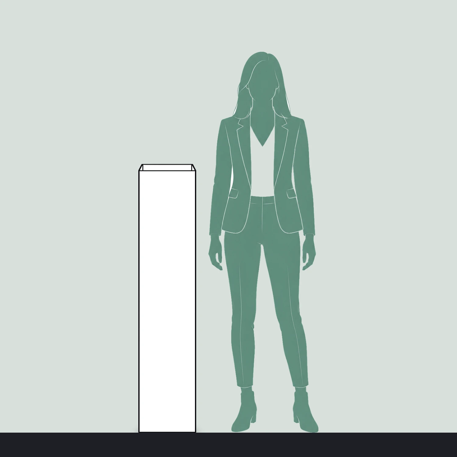 Printed Bollard Cover Square, for 250mm Bollards, 1.2m Tall size compared with a person