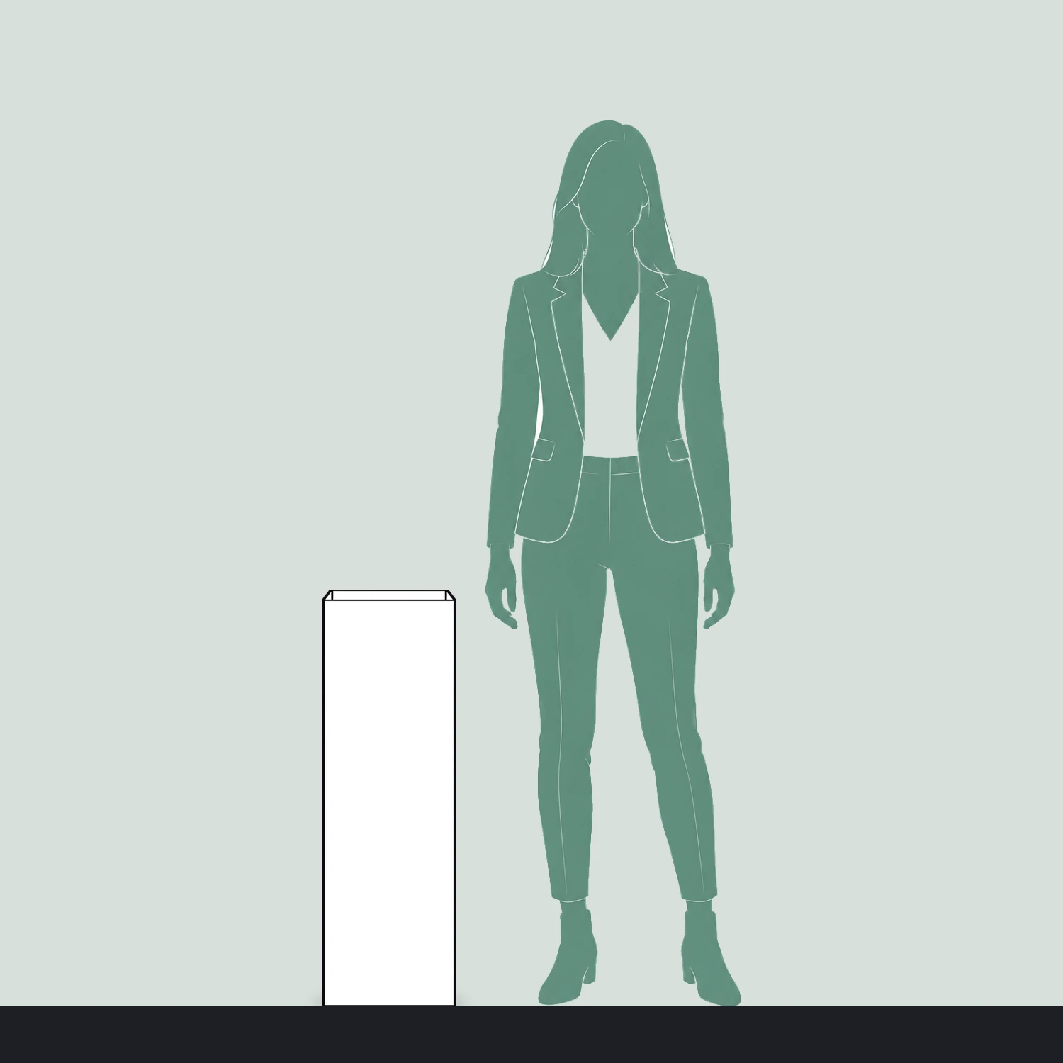 Printed Bollard Cover Square, for 250mm Bollards, 800mm Tall size compared with a person