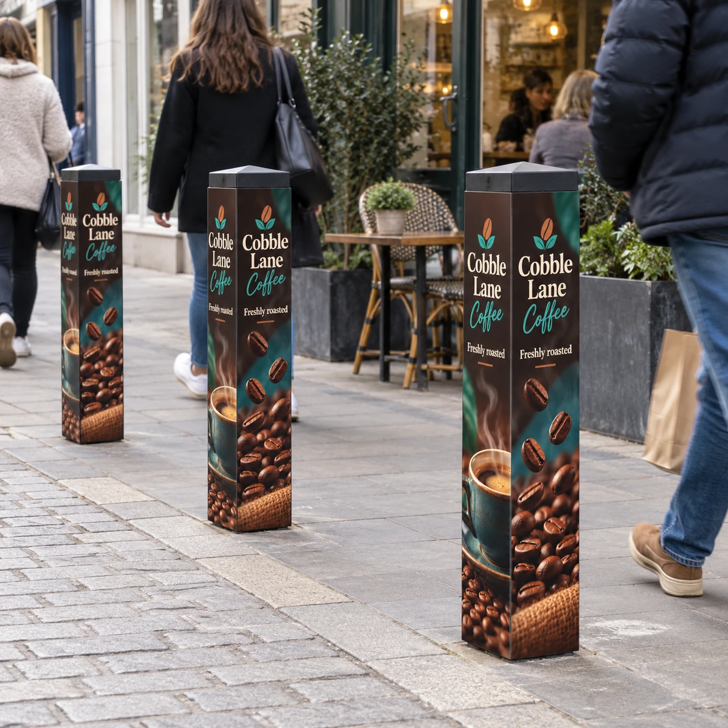 Printed Bollard Cover Square in use at an event
