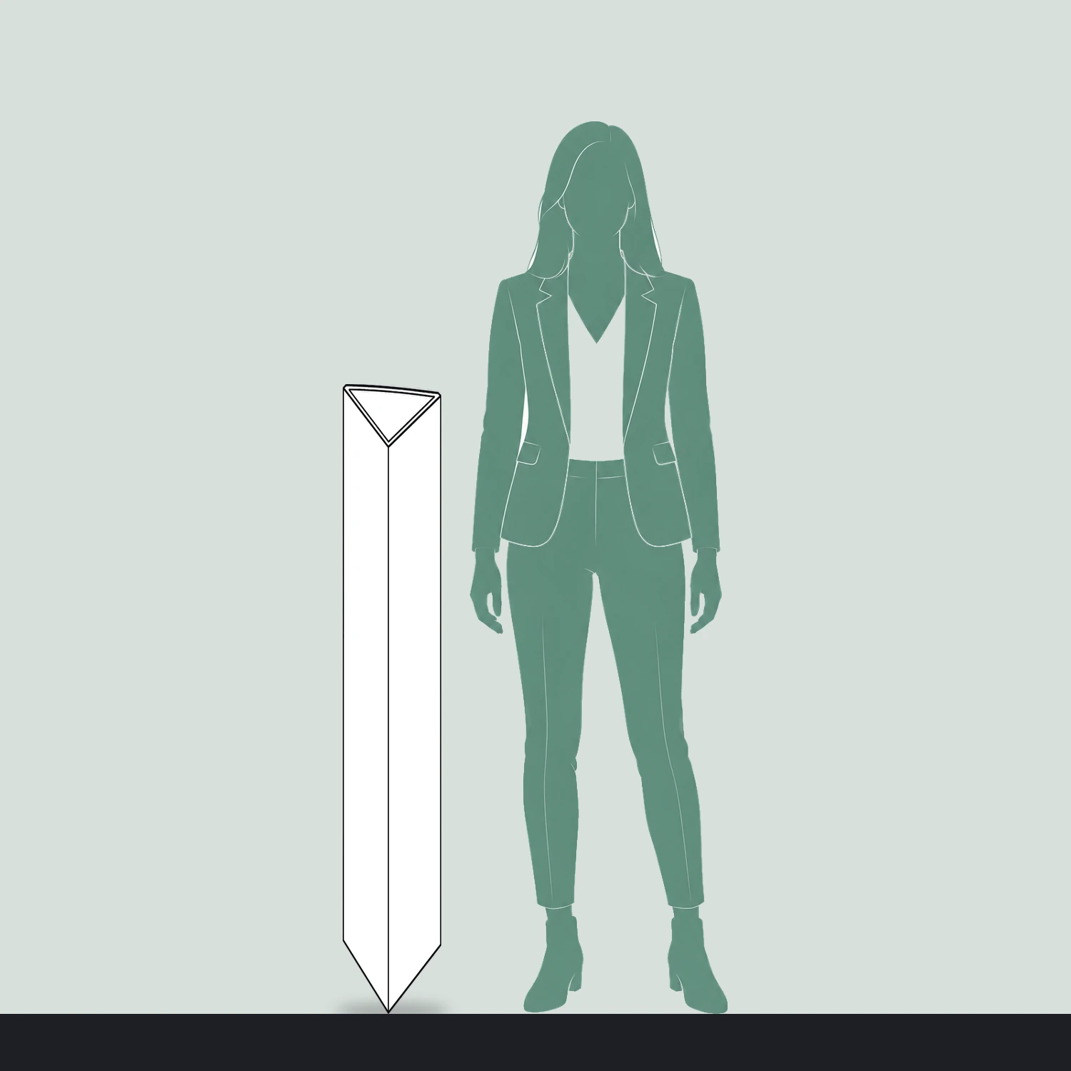 Printed Bollard Cover Triangle, for 100mm Bollards, 1.2m Tall size compared with a person