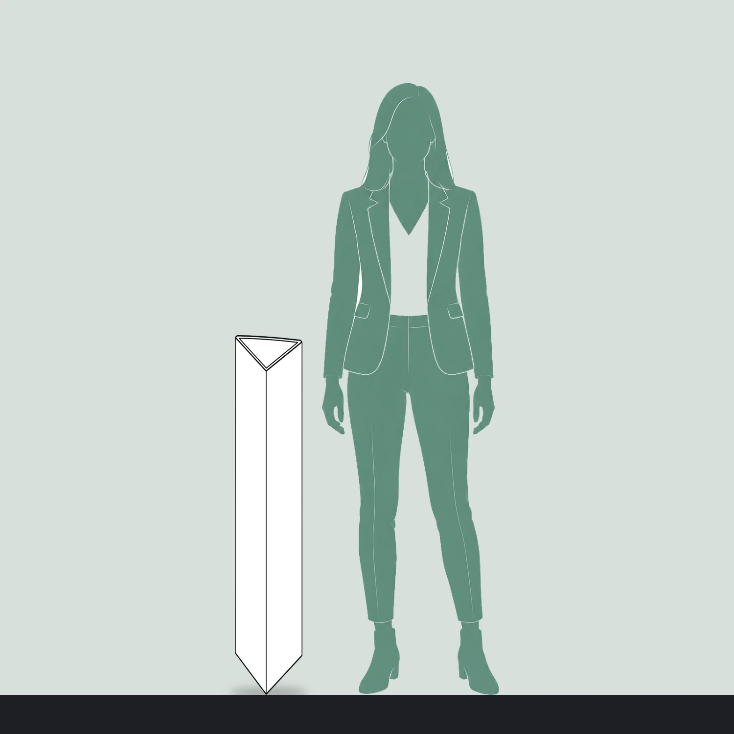 Printed Bollard Cover Triangle, for 100mm Bollards, 1m Tall size compared with a person