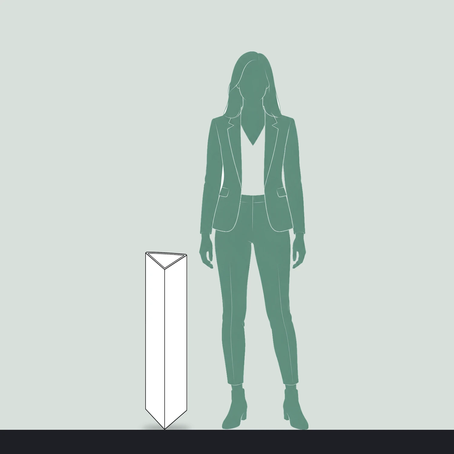 Printed Bollard Cover Triangle, for 100mm Bollards, 800mm Tall size compared with a person