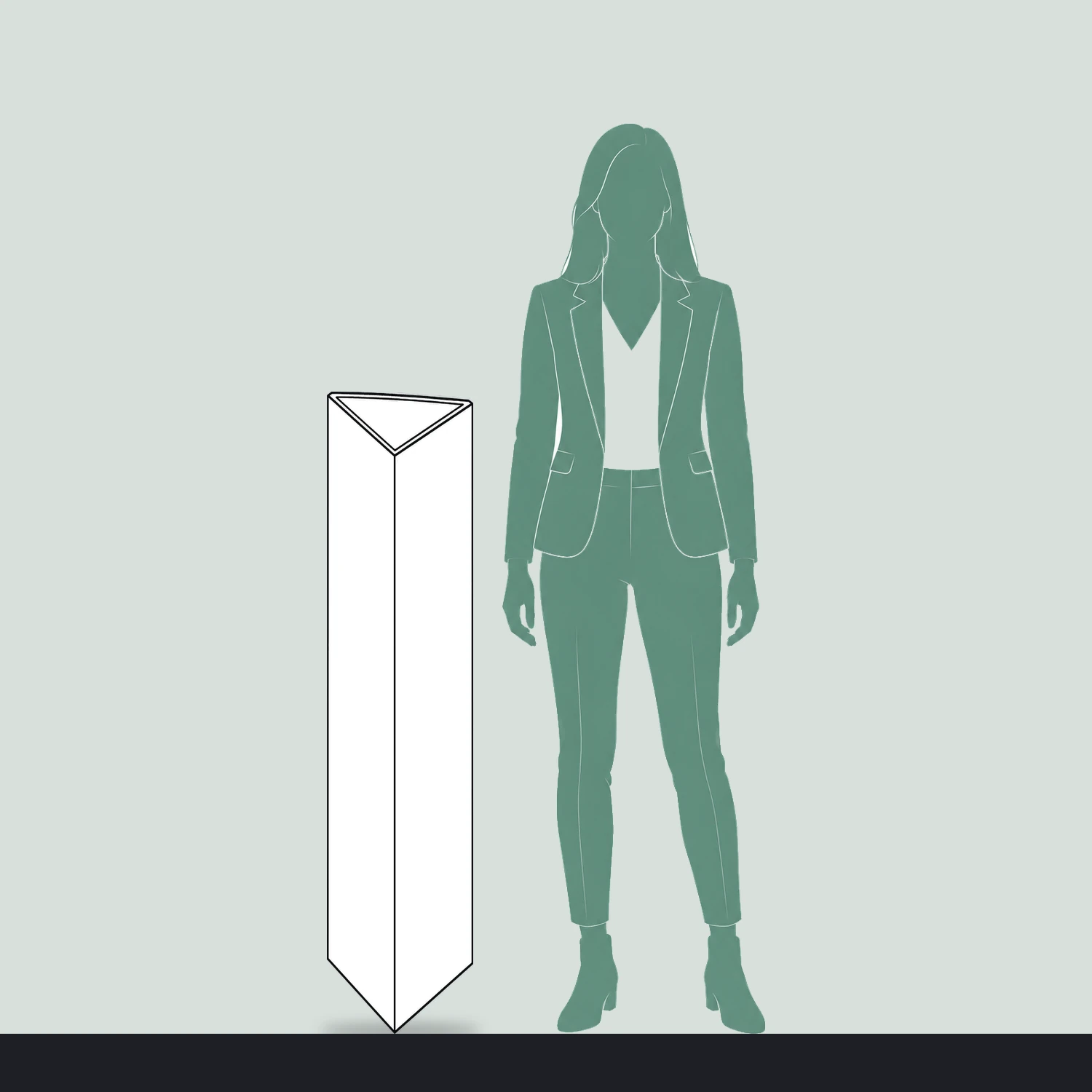 Printed Bollard Cover Triangle, for 150mm Bollards, 1.2m Tall size compared with a person