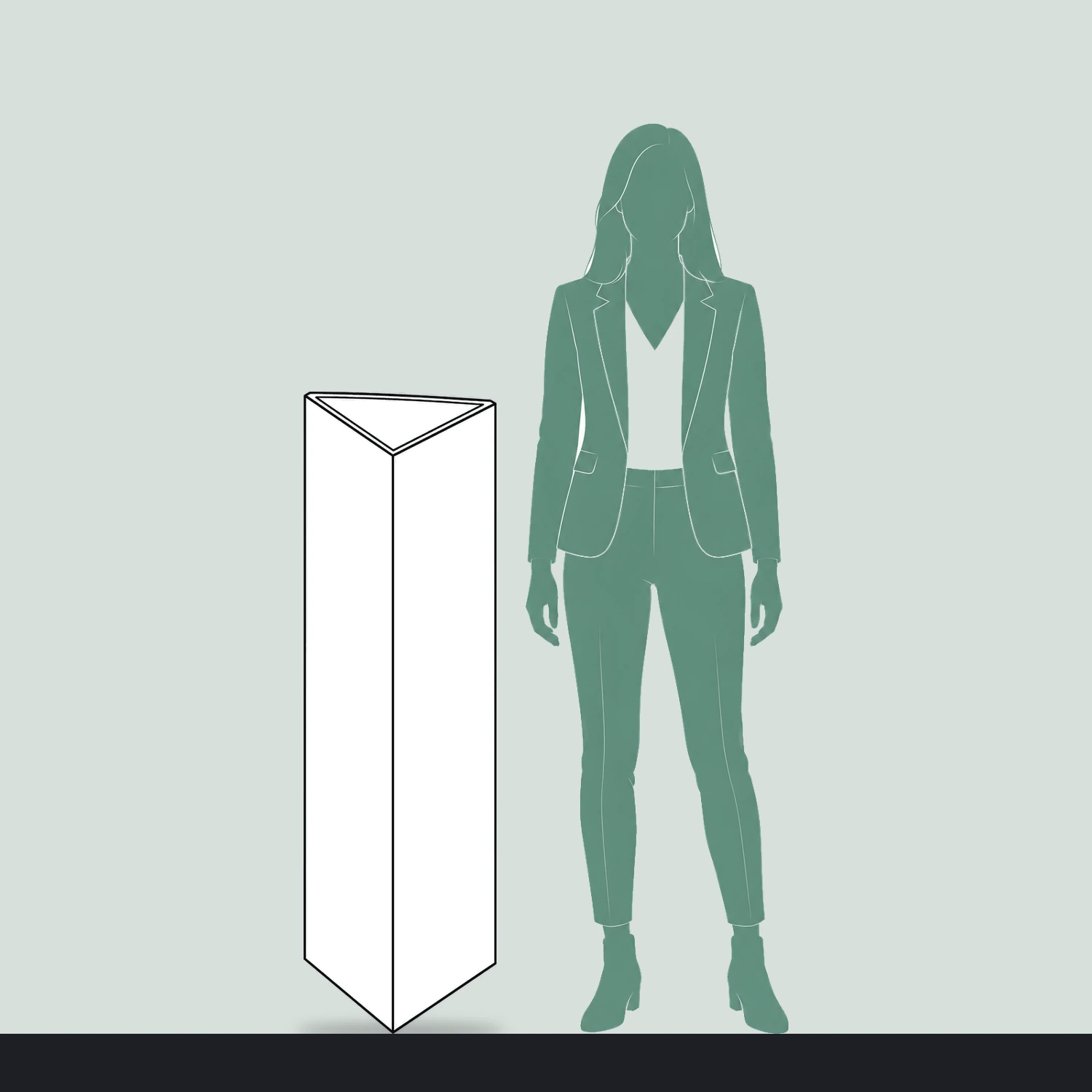 Printed Bollard Cover Triangle, for 200mm Bollards, 1.2m Tall size compared with a person
