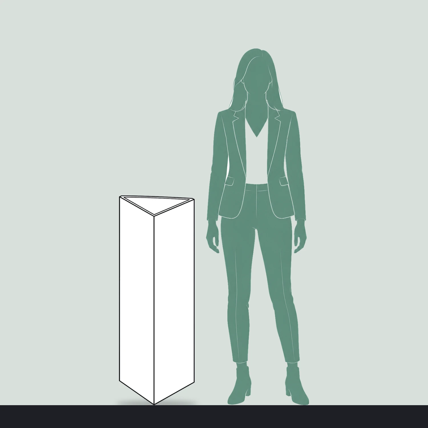 Printed Bollard Cover Triangle, for 200mm Bollards, 1m Tall size compared with a person