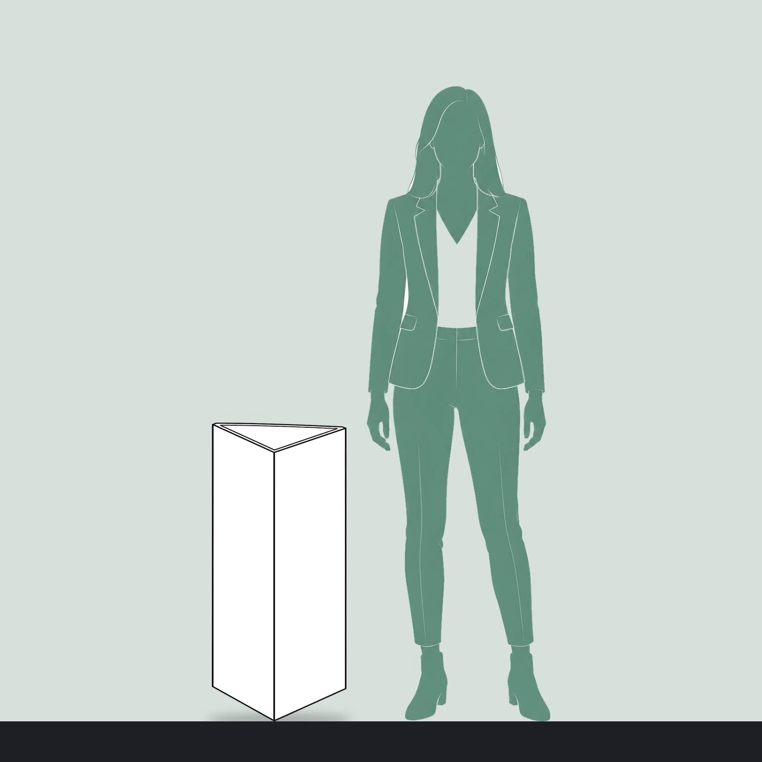 Printed Bollard Cover Triangle, for 200mm Bollards, 800mm Tall size compared with a person