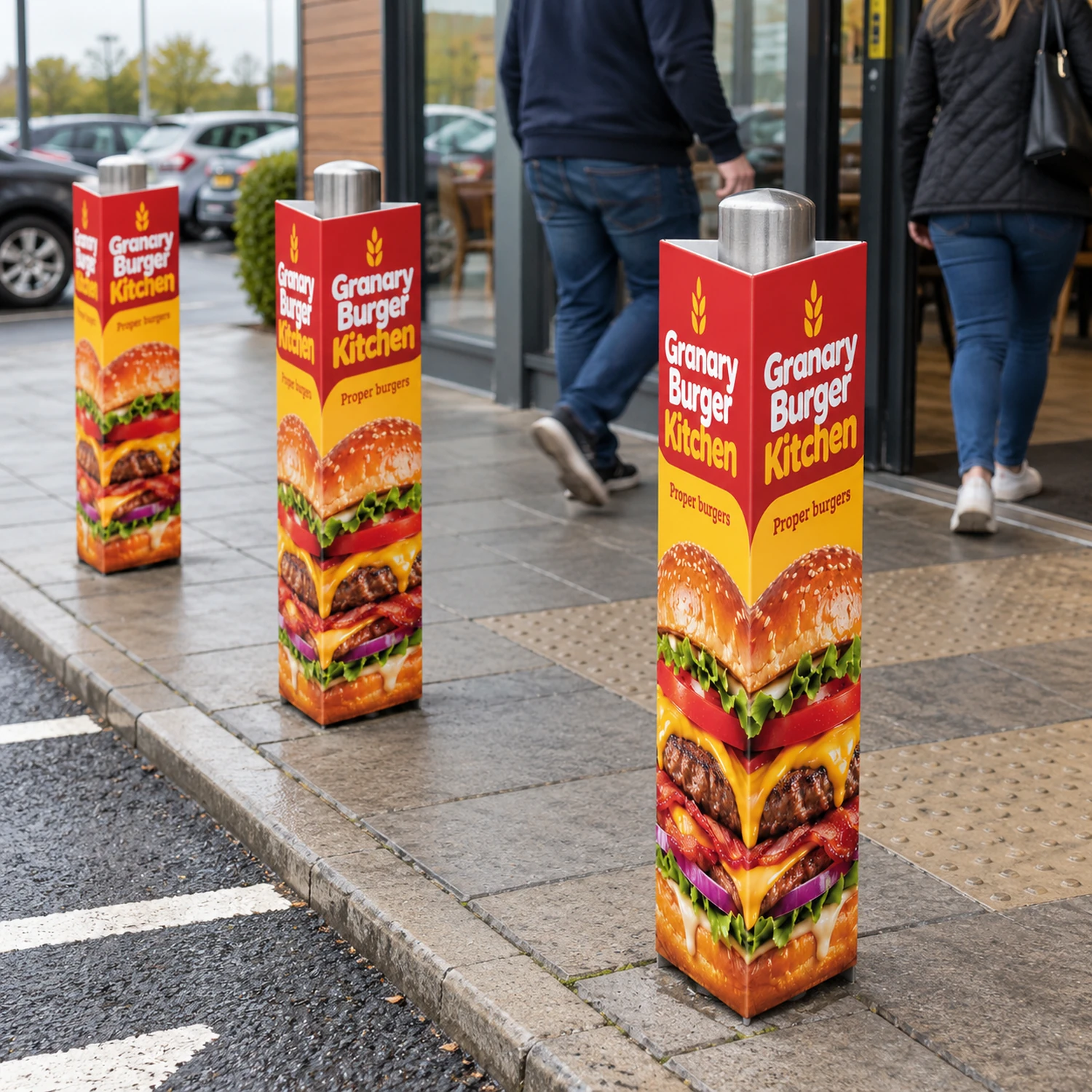 Printed Bollard Cover Triangle in use at an event