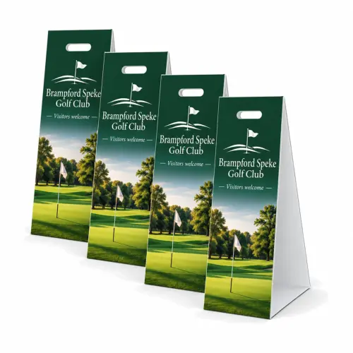 Printed Fluted Board A-Boards 290mm x 1m, Pack of 4, shown with example artwork