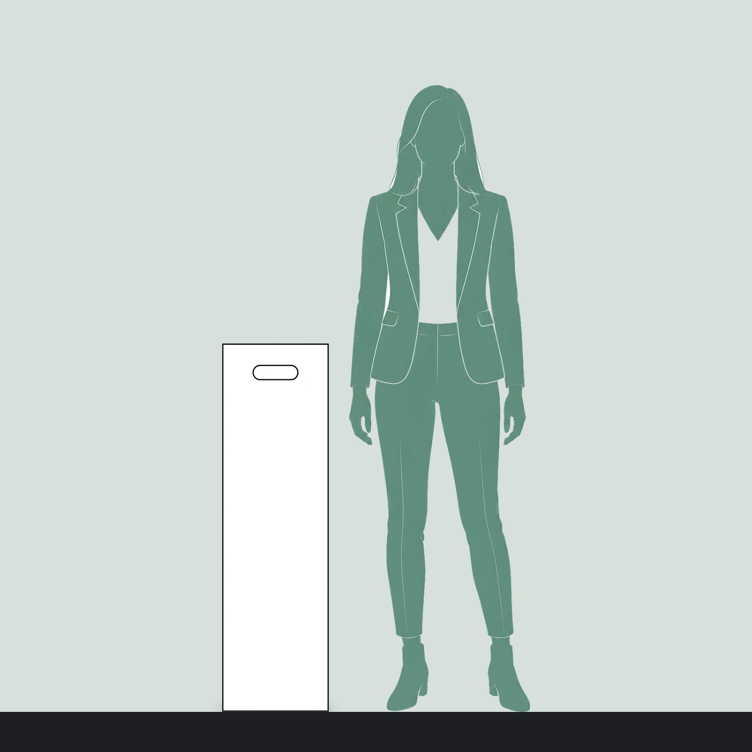 Printed Fluted Board A-Boards 290mm x 1m, Pack of 4 size compared with a person
