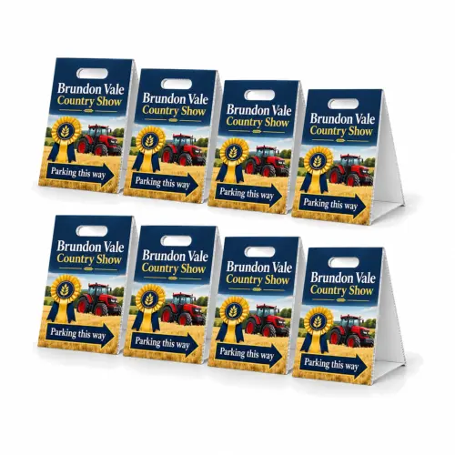 Printed Fluted Board A-Boards 290mm x 420mm, Pack of 8, shown with example artwork