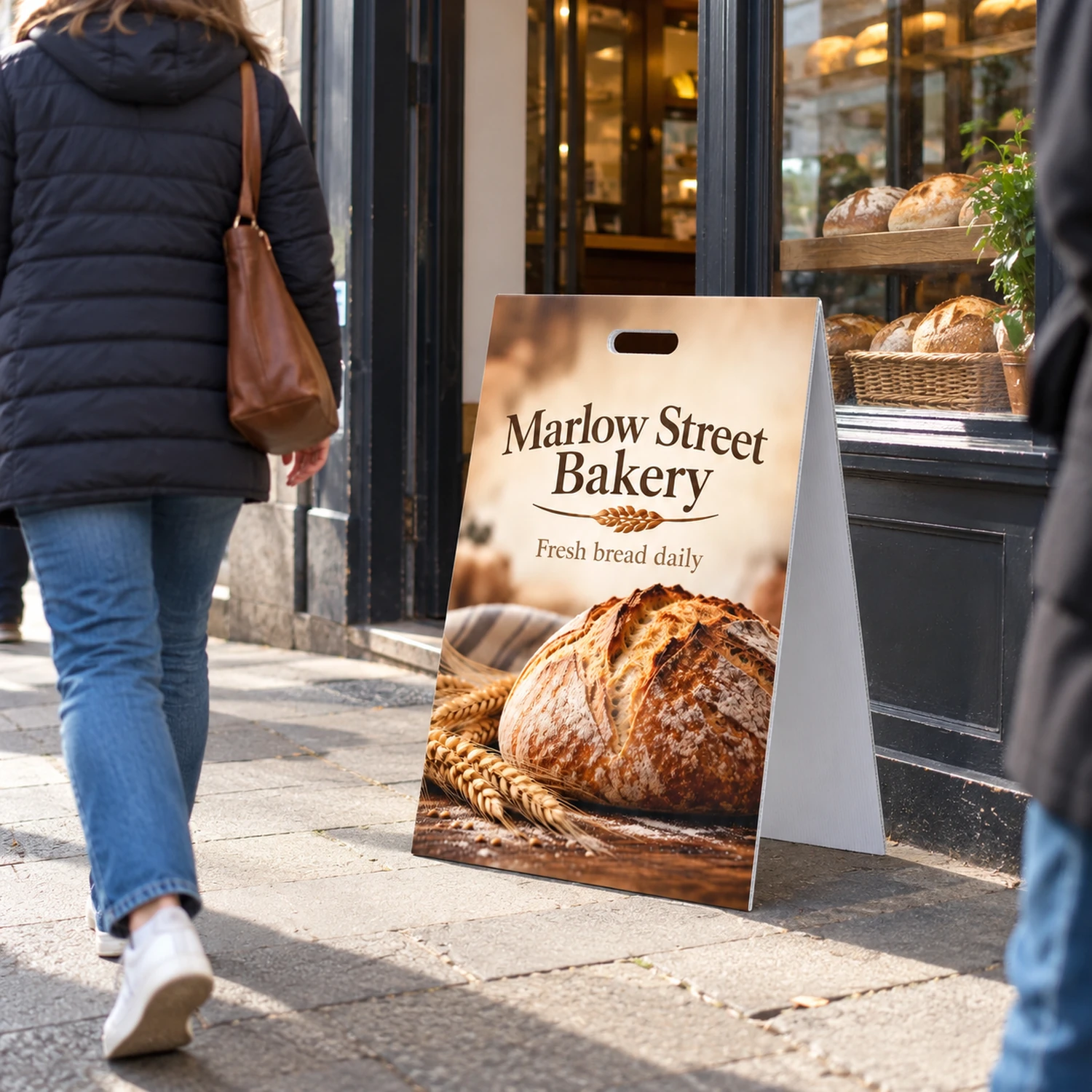 Printed Fluted Board A-Boards 590mm x 1m, Pack of 2 in use at an event