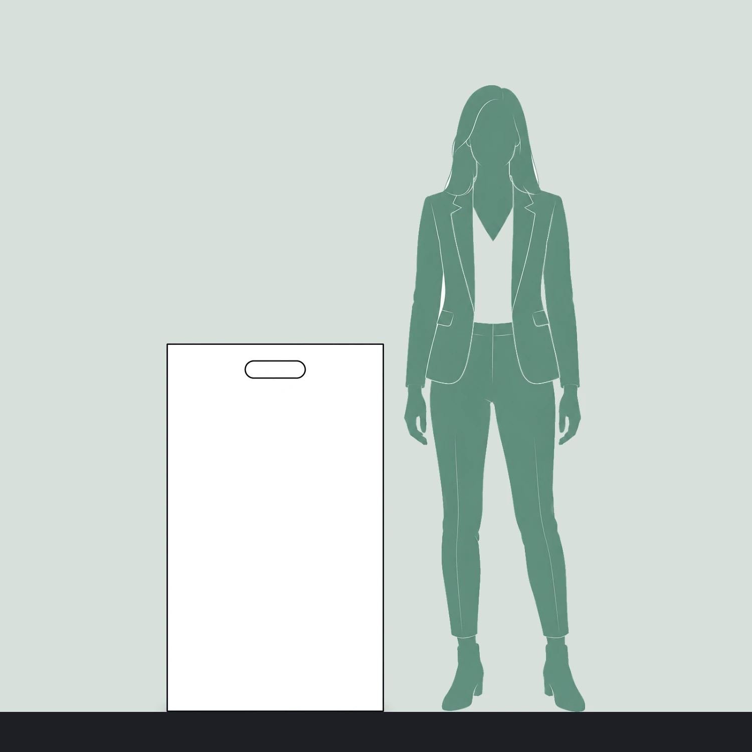 Printed Fluted Board A-Boards 590mm x 1m, Pack of 2 size compared with a person