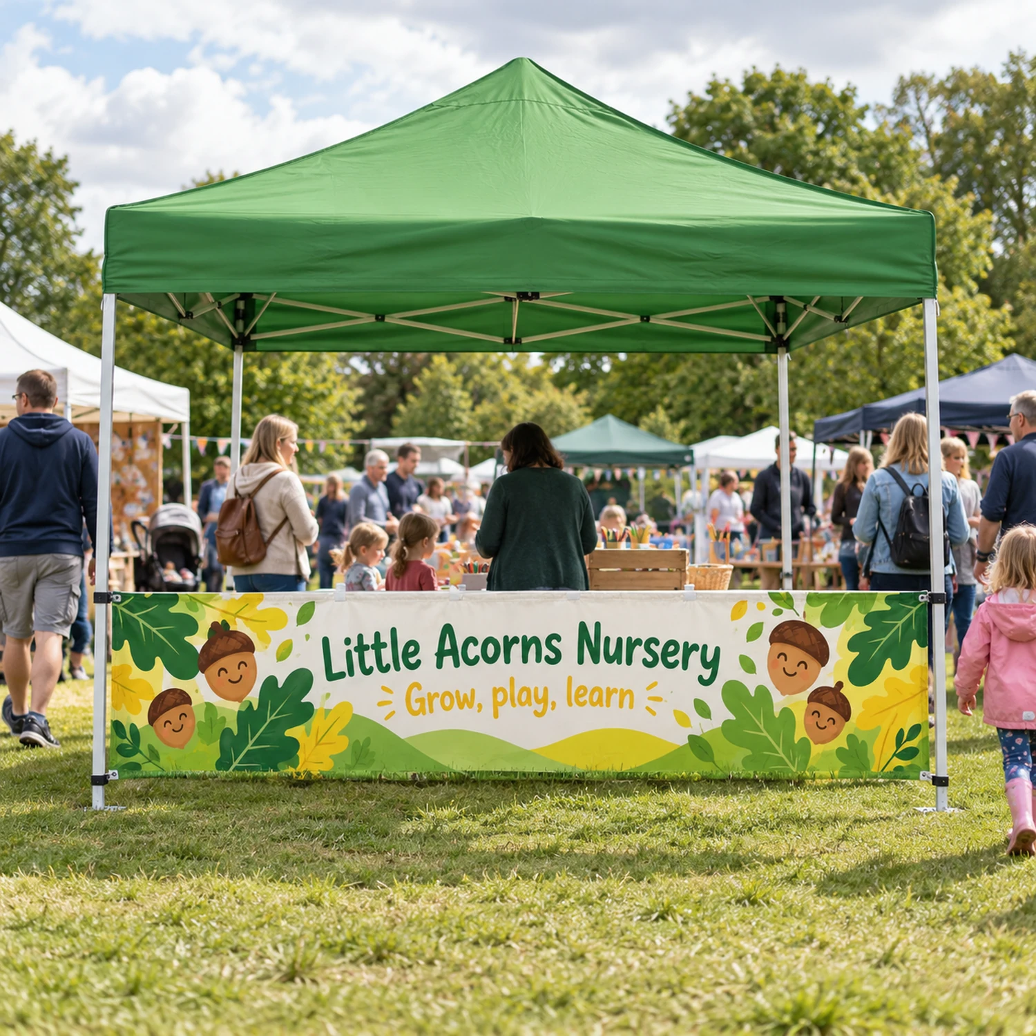 Printed Half Wall for Zoom Gazebos in use at an event