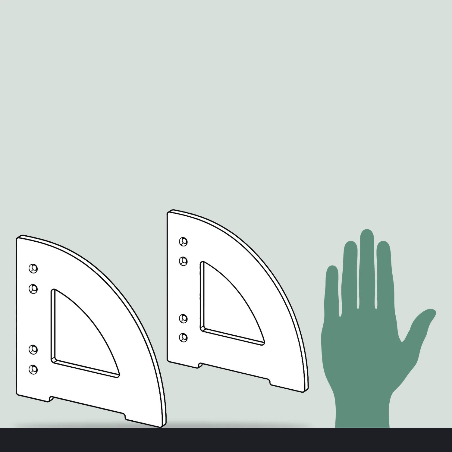 Quarter side foot size compared with a hand