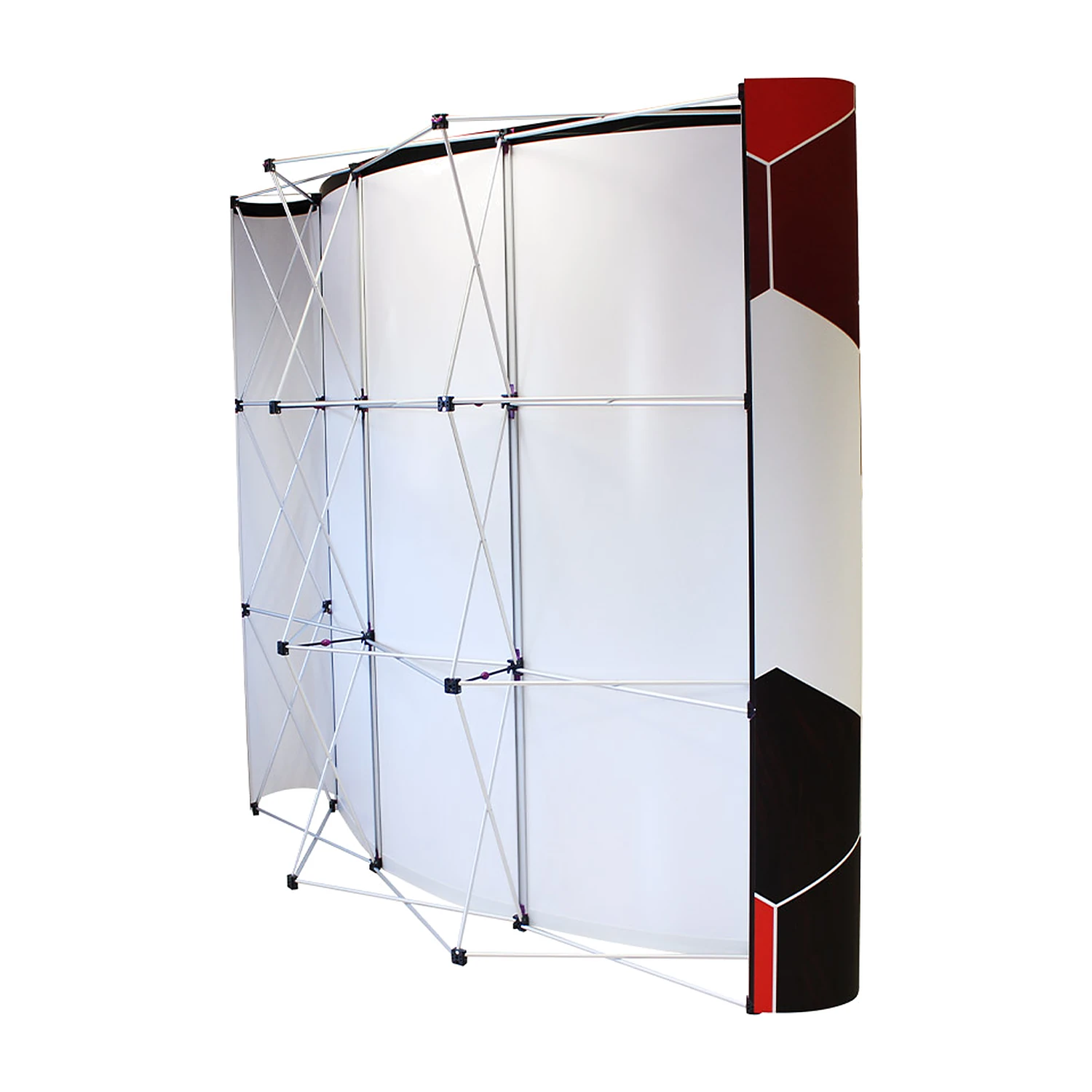 Curved pop up stand rear view showing the scissor frame