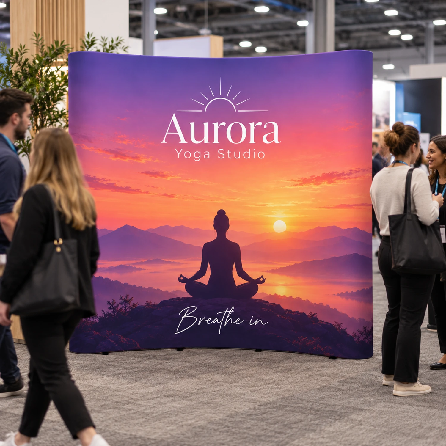 Quick+ Pop Up Stand 3x4 Curved, 3.07m Wide in use at an event