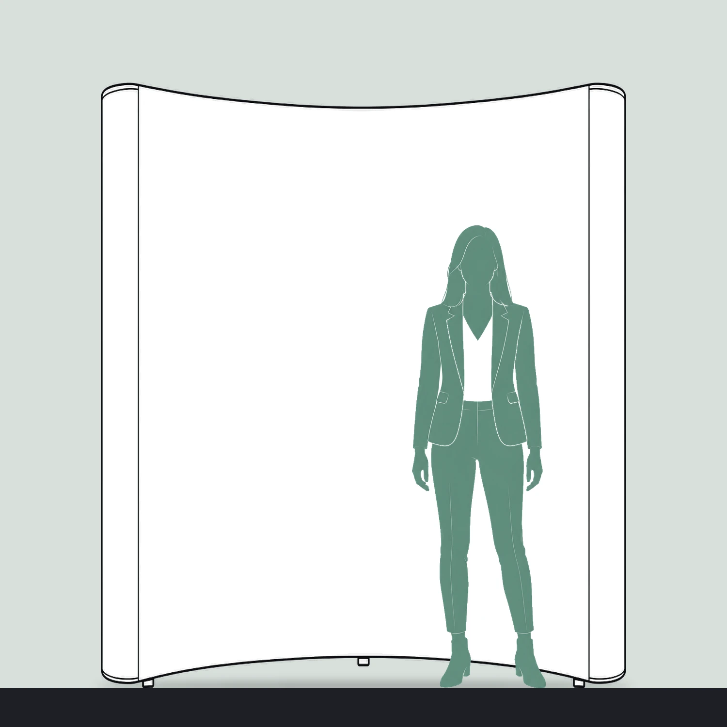 Quick+ Pop Up Stand 3x2 Curved, 1.93m Wide size compared with a person