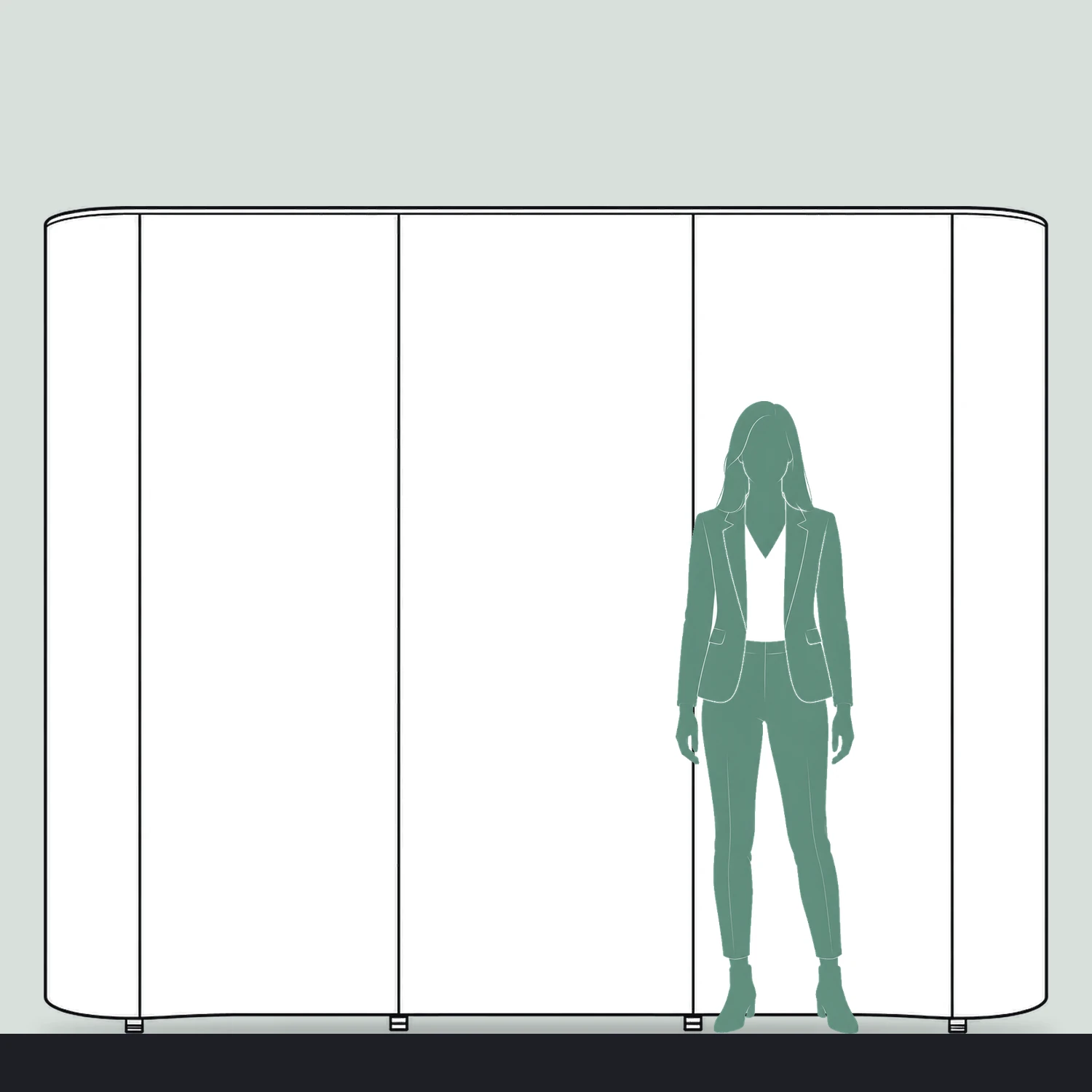 Quick+ Pop Up Stand 3x3 Straight, 2.7m Wide size compared with a person