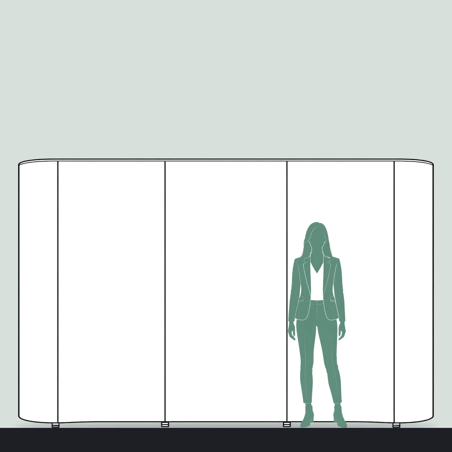 Quick+ Pop Up Stand 3x4 Straight, 3.44m Wide size compared with a person