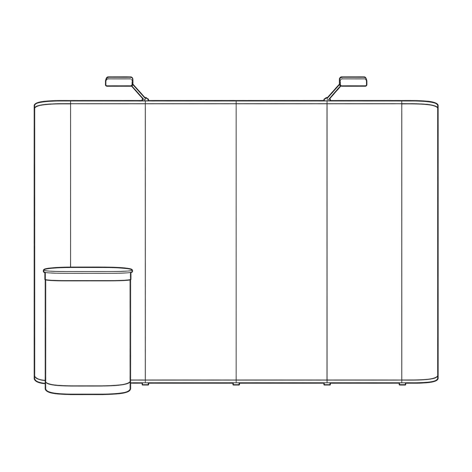 Quick+ Pop Up Stand Bundle 3x4 Straight with Counter and Lights, 3.44m Wide line drawing