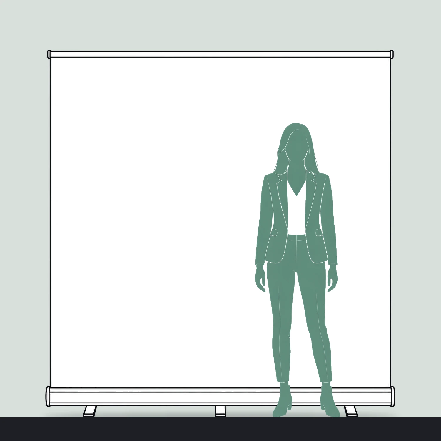 Raptor Roller Banner 2m Wide size compared with a person