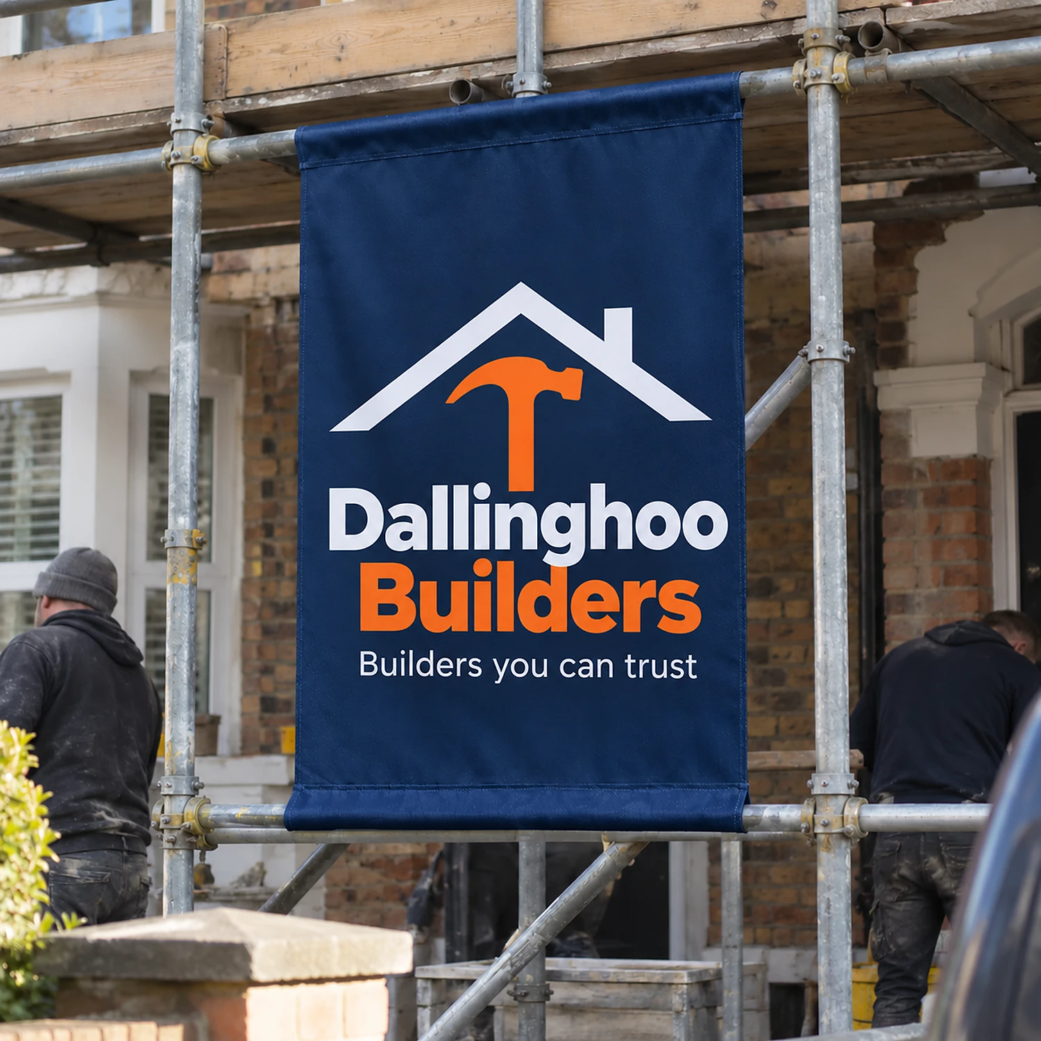 Scaffold Banner 1m x 1.36m, Flag Polyester, shown with example artwork