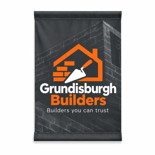 Scaffold Banner 1m x 1.36m, Flag Polyester, shown with example artwork